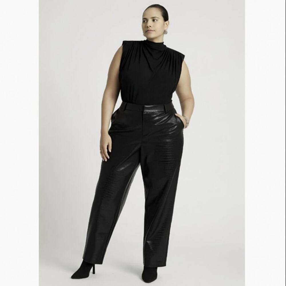 ELOQUII Pants Faux Croc Leather Black Crocodile Pockets Vegan Plus Size 28 New